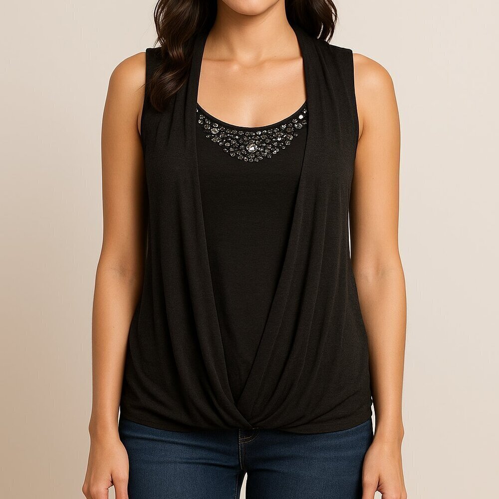 Cable & Gauge Jeweled Rhinestone Sleeveless Blouse